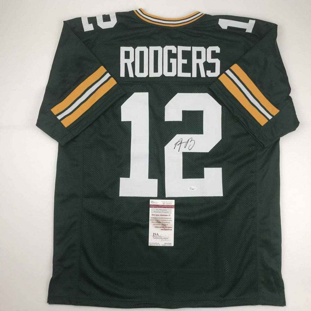 Autographed/Signed Aaron Rodgers Green Bay Green Football Jersey JSA COA