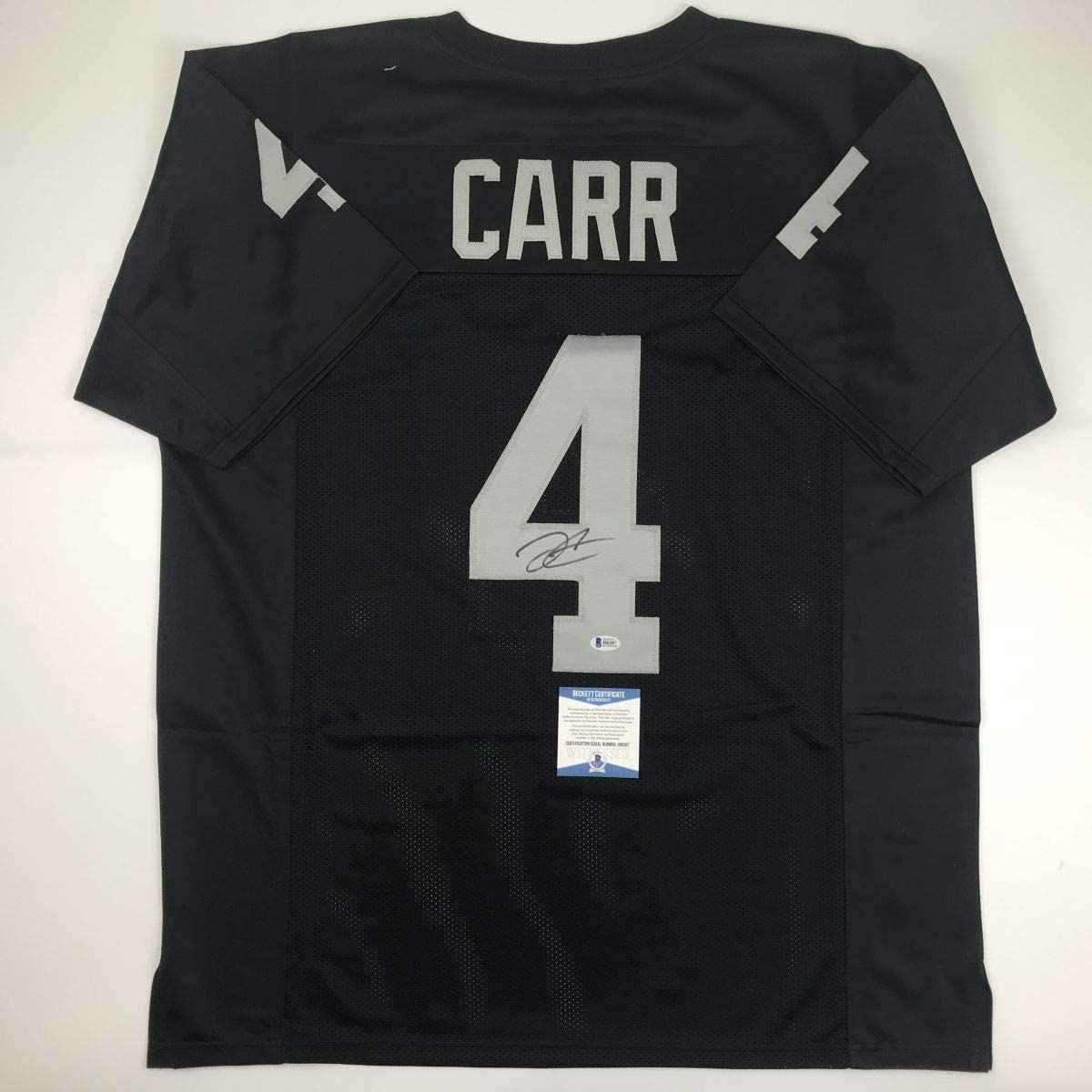 Autographed/Signed Derek Carr Oakland Black Football Jersey Beckett BAS COA