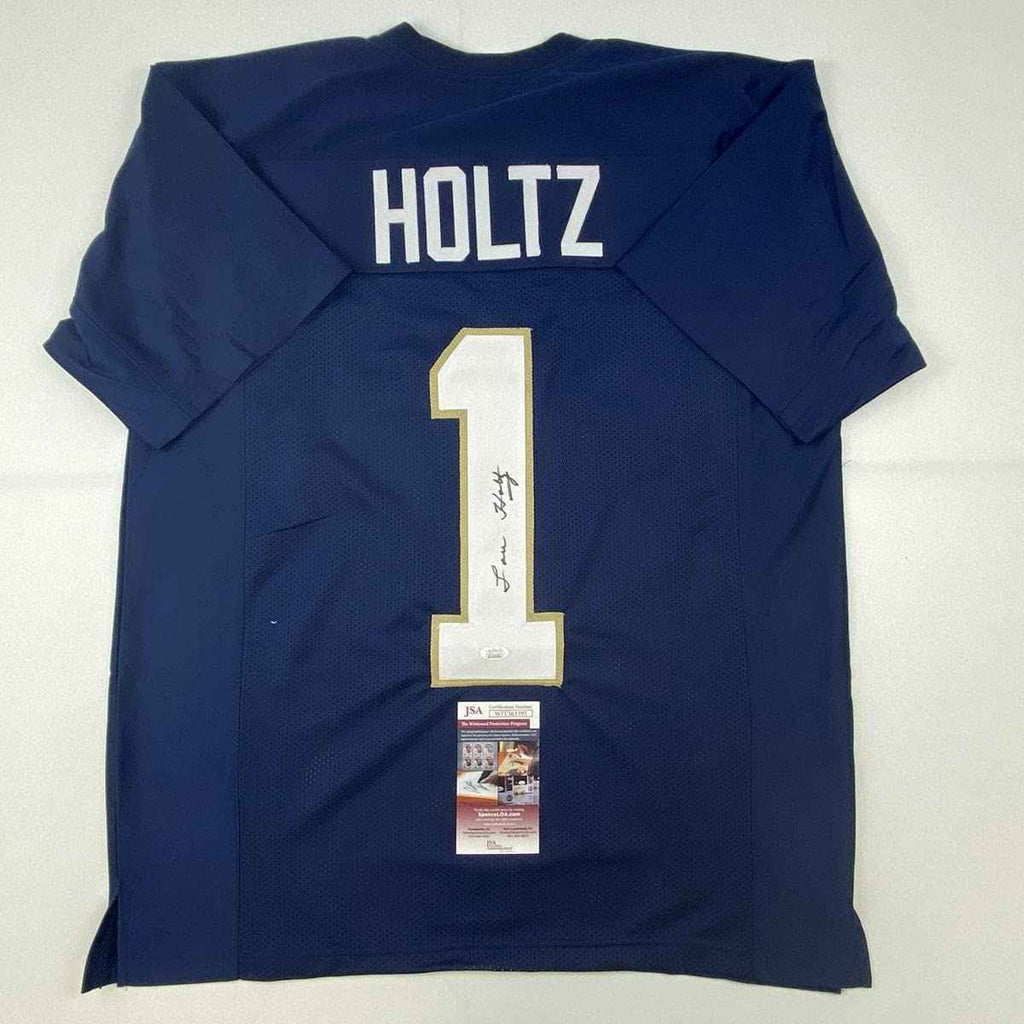 Autographed/Signed Lou Holtz Notre Dame Blue College Football Jersey JSA COA
