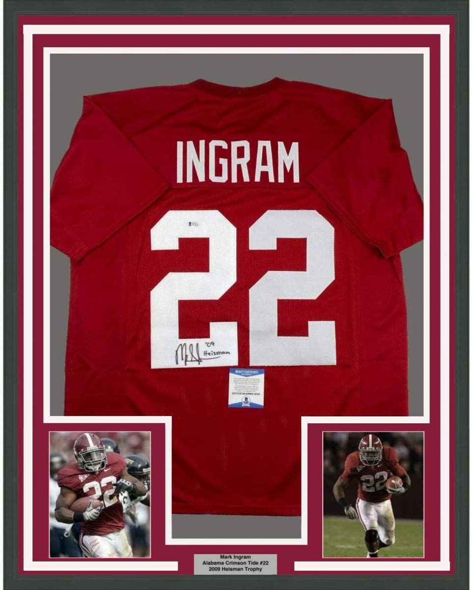 Framed Autographed/Signed Mark Ingram 09 Heisman 35x39 Alabama Red College Football Jersey Beckett BAS COA