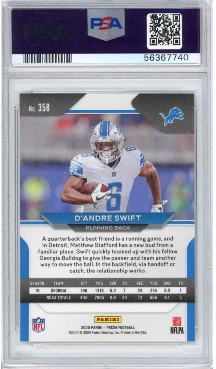 Graded 2020 Panini Prizm D'Andre Swift #358 Rookie RC Football Card PSA 10 Gem Mint