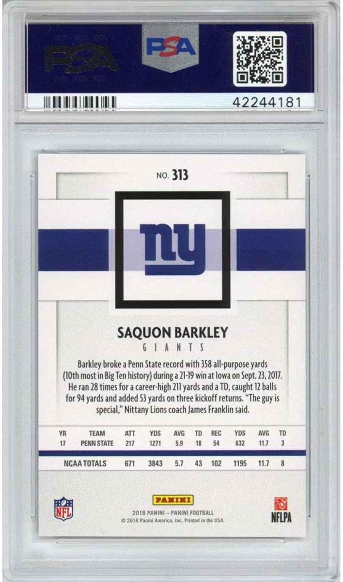 Graded 2018 Panini Saquon Barkley #313 Rookie RC Football Card PSA 10 Gem Mint