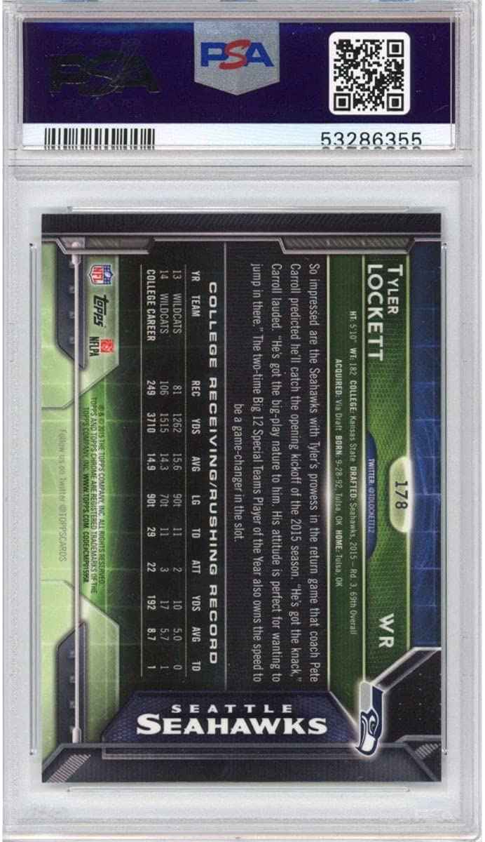 Graded 2015 Topps Chrome Tyler Lockett #178 Ball in Left Arm Rookie RC Football Card PSA 10 Gem Mint