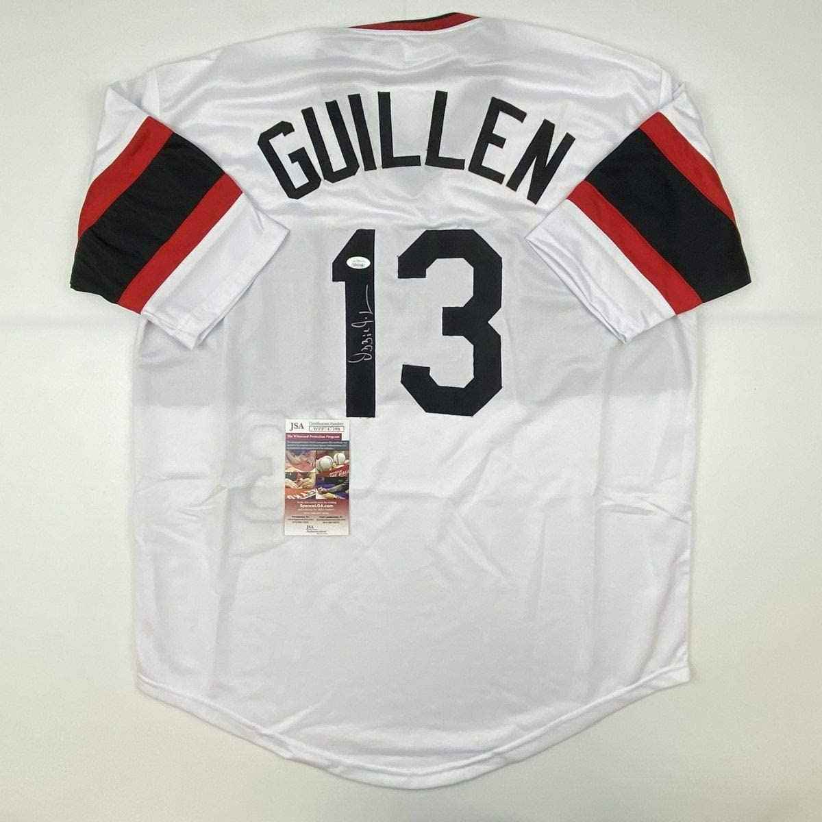 Autographed/Signed Ozzie Guillen Chicago Retro White Baseball Jersey JSA COA