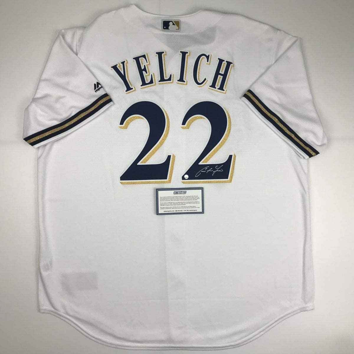 Autographed/Signed Christian Yelich Milwaukee Brewers White Cool Base Baseball Jersey Steiner Sports COA