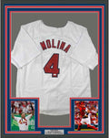 Framed Autographed/Signed Yadier Molina 35x39 St. Louis White Baseball Jersey JSA COA Holo Only