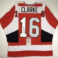 Autographed/Signed Bob Bobby Clarke Philadelphia Orange Hockey Jersey JSA COA