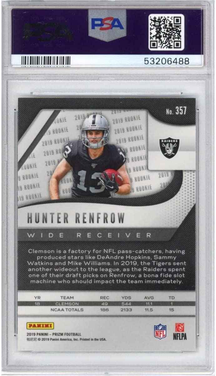 Graded 2019 Panini Prizm Hunter Renfrow #357 Rookie RC Football Card PSA 10 Gem Mint