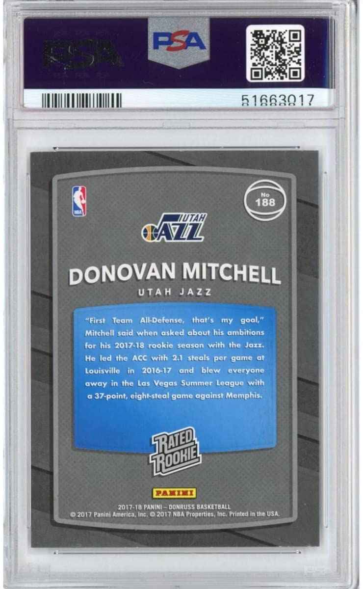 Graded 2017-18 Panini Donruss Donovan Mitchell #188 Rookie RC Basketball Card PSA 10 Gem Mint