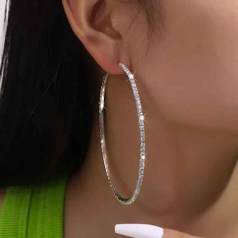 Women's Rhinestone Hoop Earrings – Large Stainless Steel Bling Hoops