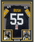 Framed Autographed/Signed Devin Bush 35x39 Pittsburgh Retro Black Football Jersey JSA COA