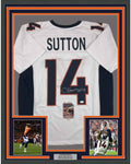 Framed Autographed/Signed Courtland Sutton 35x39 Denver White Football Jersey JSA COA