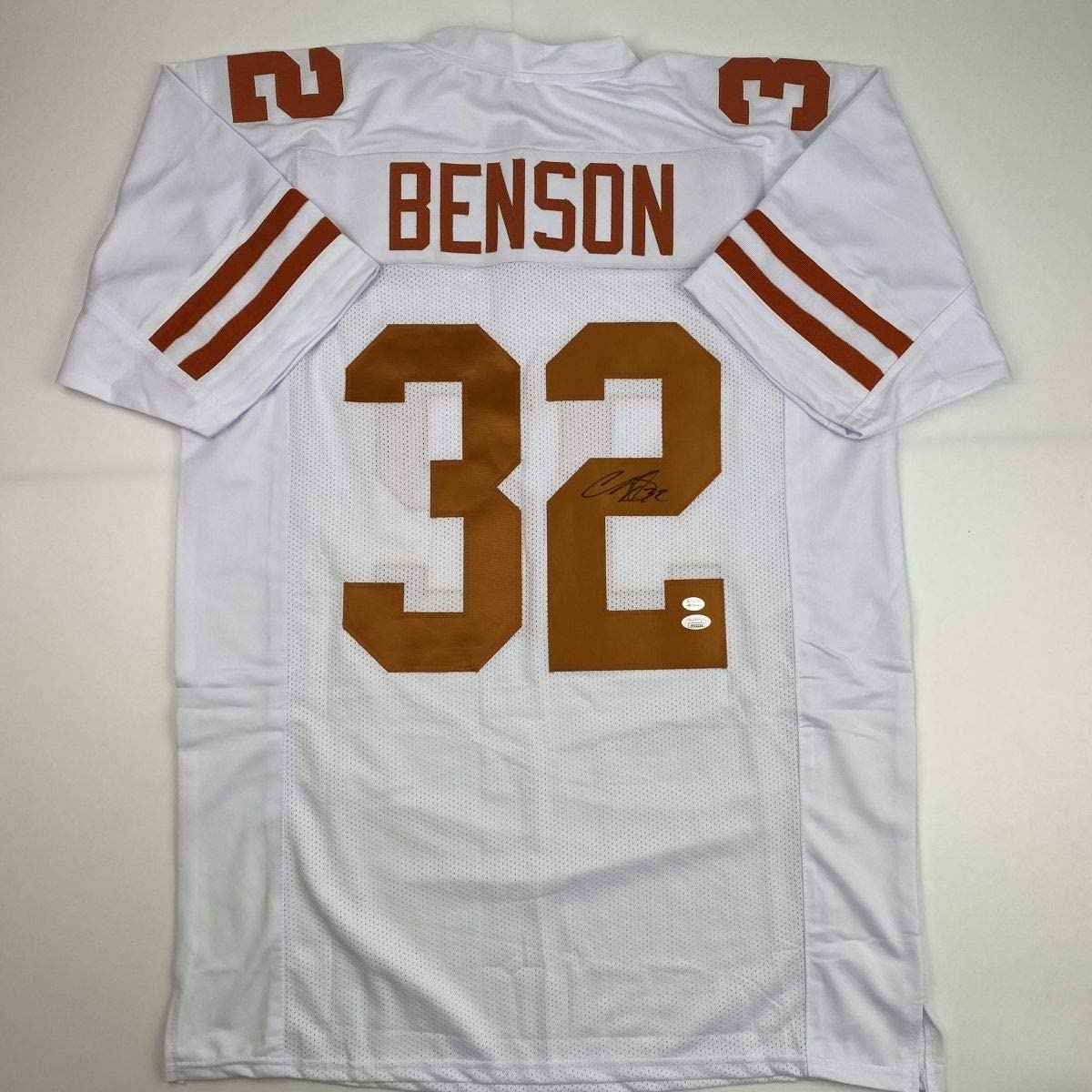 Autographed/Signed Cedric Benson Texas White College Football Jersey JSA COA