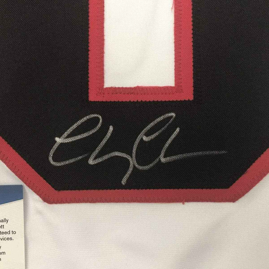 Autographed/Signed Chevy Chase Clark Griswold Christmas Vacation Movie Chicago White Hockey Jersey Beckett BAS COA