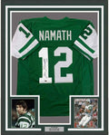 Framed Autographed/Signed Joe Namath 35x39 New York Green Football Jersey GTSM COA Holo Only