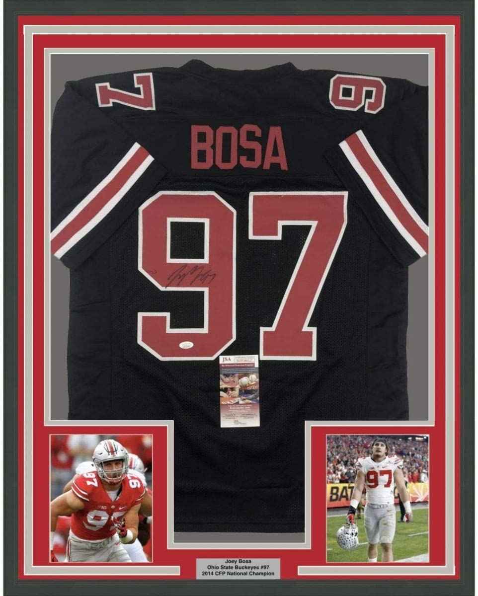 Framed Autographed/Signed Joey Bosa 35x39 Ohio State Black College Football Jersey JSA COA