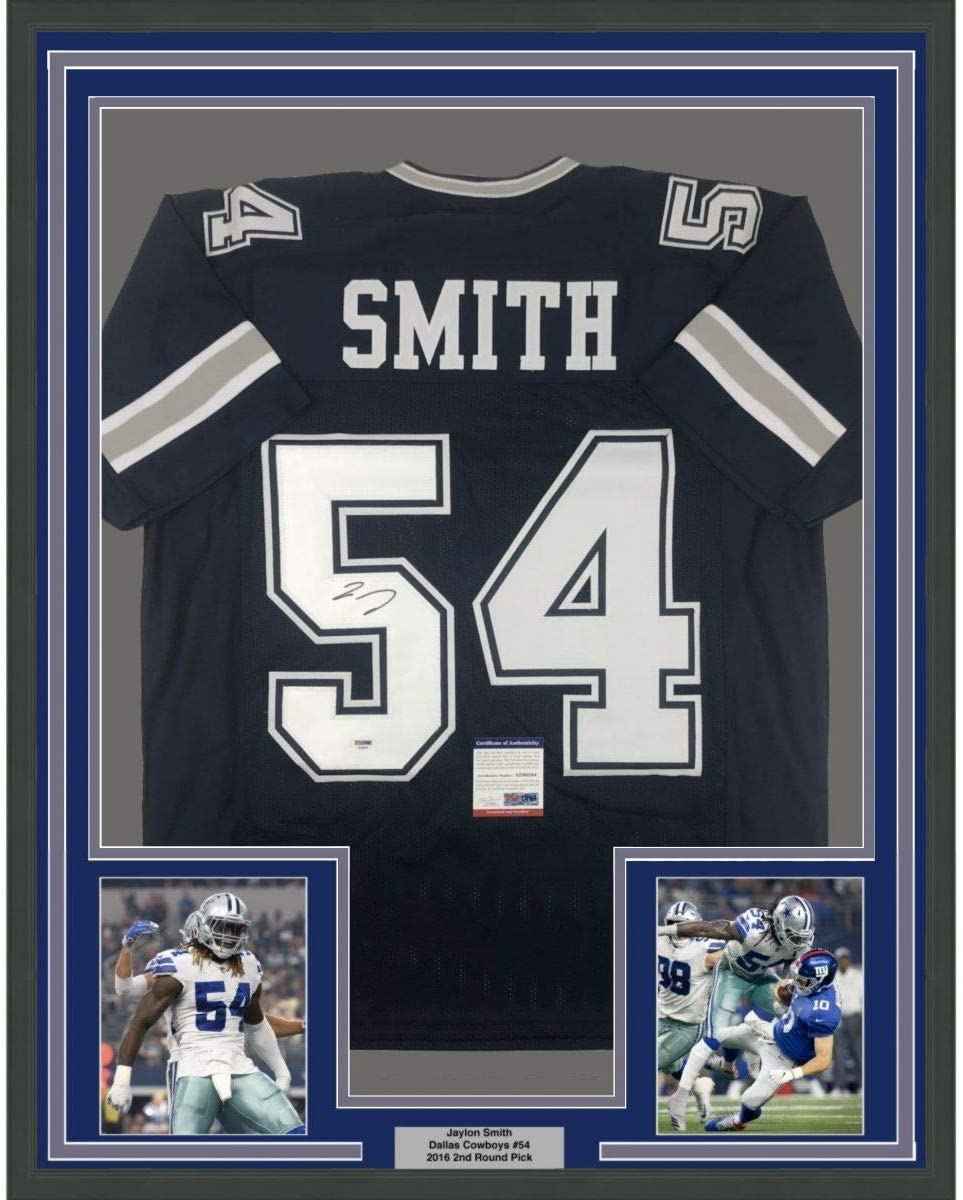 Framed Autographed/Signed Jaylon Smith 35x39 Dallas Dark Blue Football Jersey PSA/DNA COA