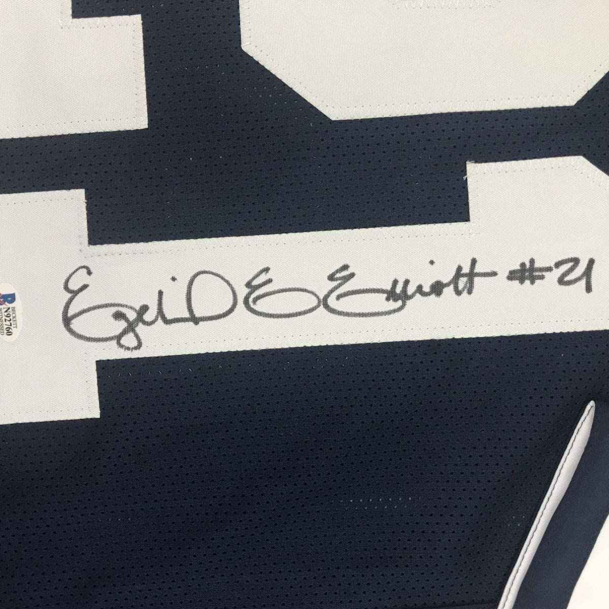 Framed Autographed/Signed Ezekiel Elliott 35x39 Dallas Thanksgiving Day Football Jersey Beckett BAS COA