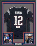 Framed Autographed/Signed Tom Brady 35x39 New England Patriots Blue Authentic Nike Game Football Jersey Tristar COA