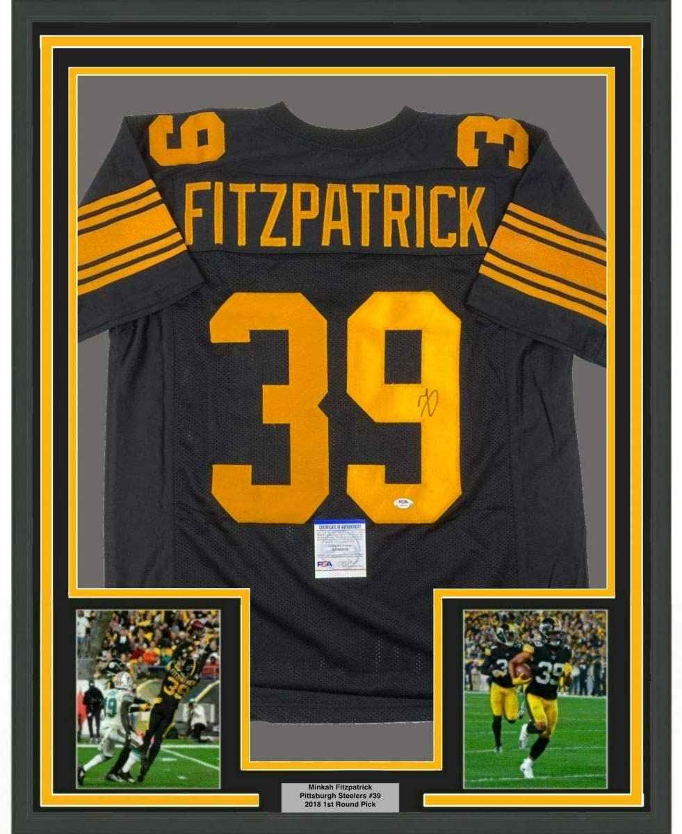 Framed Autographed/Signed Minkah Fitzpatrick 35x39 Pittsburgh Color Rush Football Jersey PSA/DNA COA