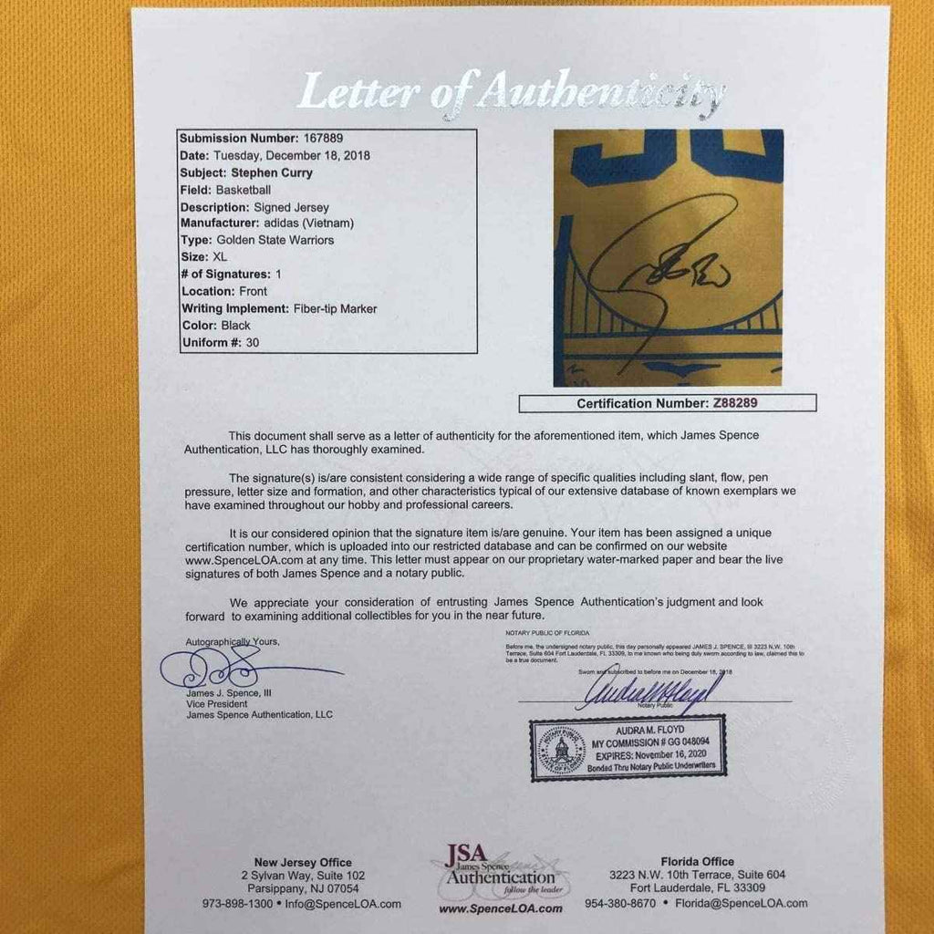 Framed Autographed/Signed Stephen Steph Curry 35x39 Golden State The City Yellow Basketball Jersey JSA COA/LOA