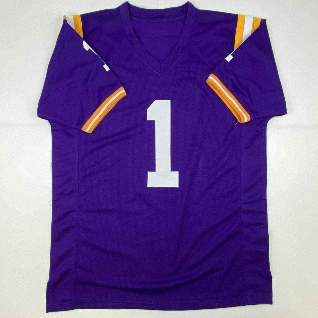 Autographed/Signed Ja'Marr Chase LSU Purple College Football Jersey Beckett BAS COA