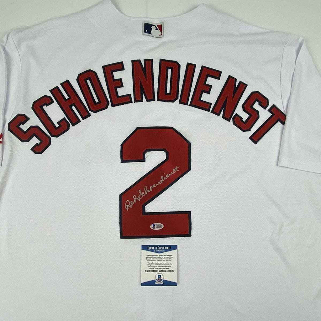 Autographed/Signed Red Schoendienst St. Louis White Baseball Jersey Beckett BAS COA