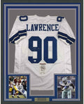 Framed Autographed/Signed Demarcus Lawrence 35x39 Dallas White Football Jersey JSA COA
