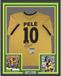 Framed Autographed/Signed Pele 35x39 Brazil Yellow Soccer Jersey PSA/DNA COA
