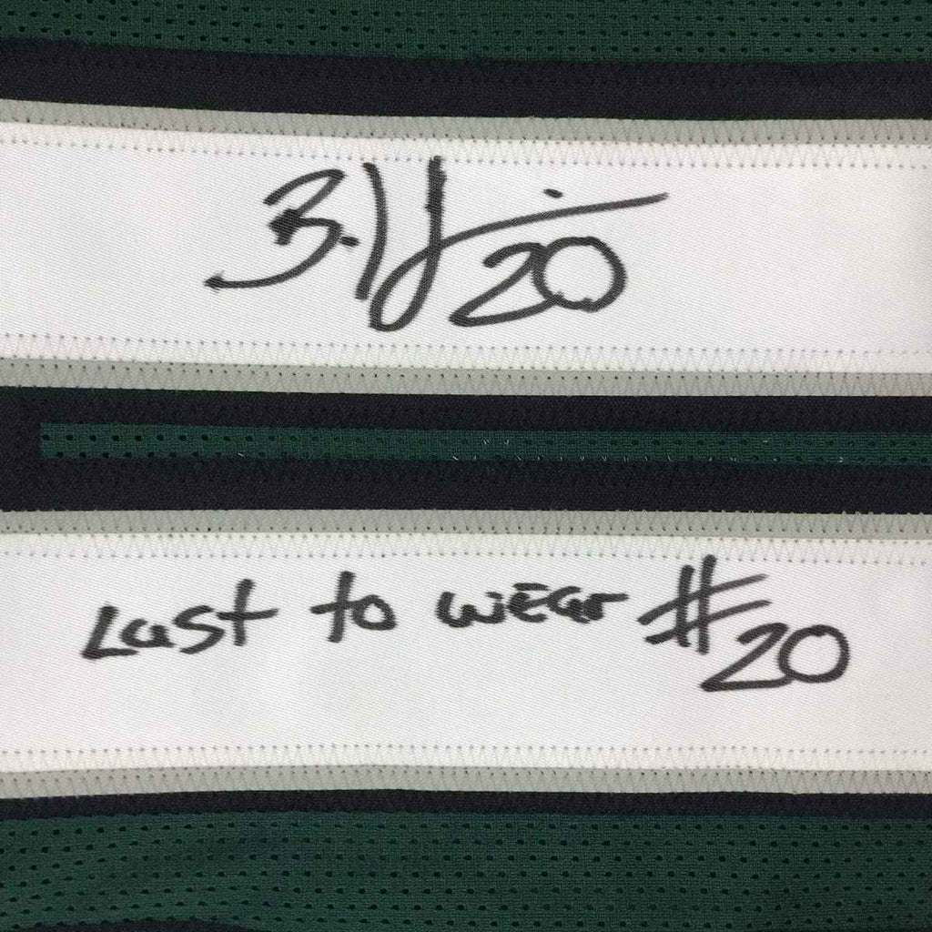 Autographed/Signed Brian Dawkins Inscribed Last To Wear #20 Philadelphia Green Football Jersey JSA COA