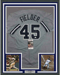 Framed Autographed/Signed Cecil Fielder 35x39 New York Grey Baseball Jersey JSA COA