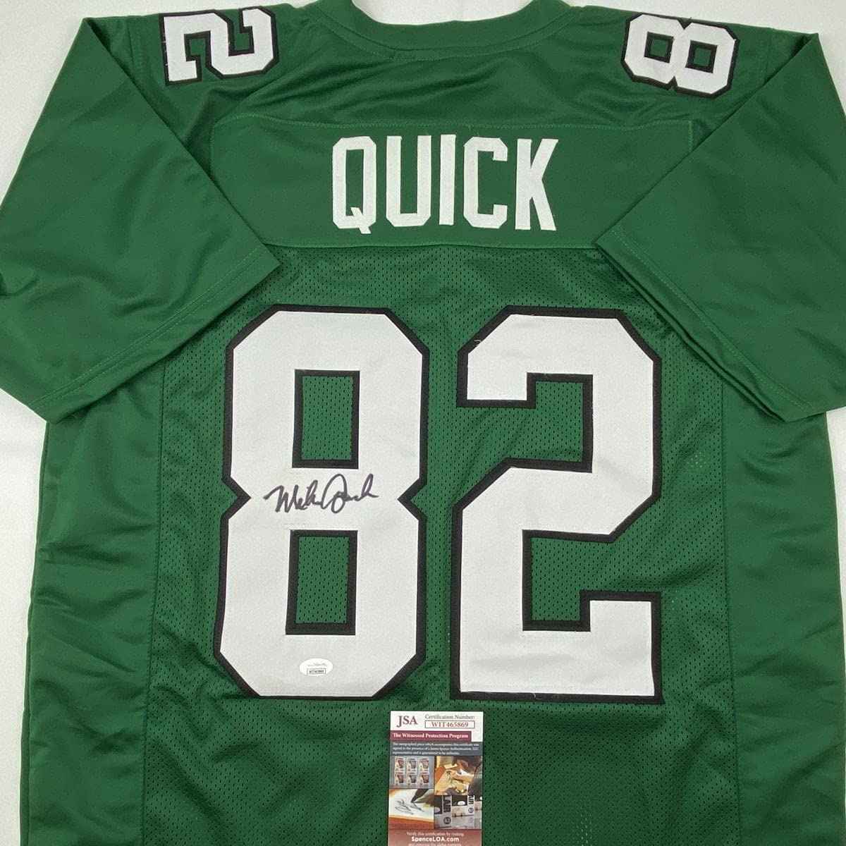 Autographed/Signed Mike Quick Philadelphia Kelly Green Football Jersey JSA COA
