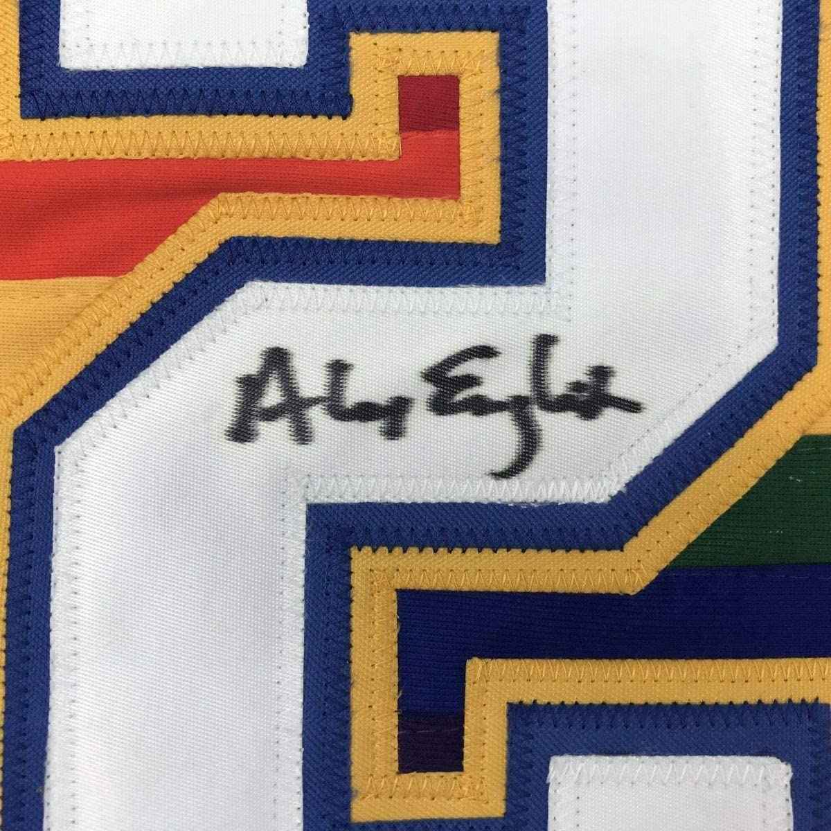 Framed Autographed/Signed Alex English 35x39 Denver Blue Basketball Jersey PSA/DNA COA