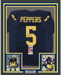 Framed Autographed/Signed Jabrill Peppers 35x39 Michigan Blue College Football Jersey JSA COA