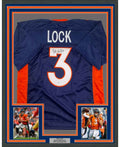 Framed Autographed/Signed Drew Lock Denver Blue Football Jersey Beckett BAS COA