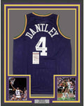 Framed Autographed/Signed Adrian Dantley HOF 2008  35x39 Utah Purple Basketball Jersey JSA COA