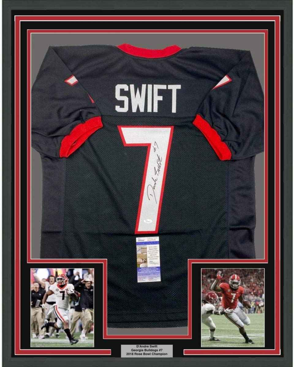 Framed Autographed/Signed D'Andre Swift 35x39 Georgia Black College Football Jersey JSA COA