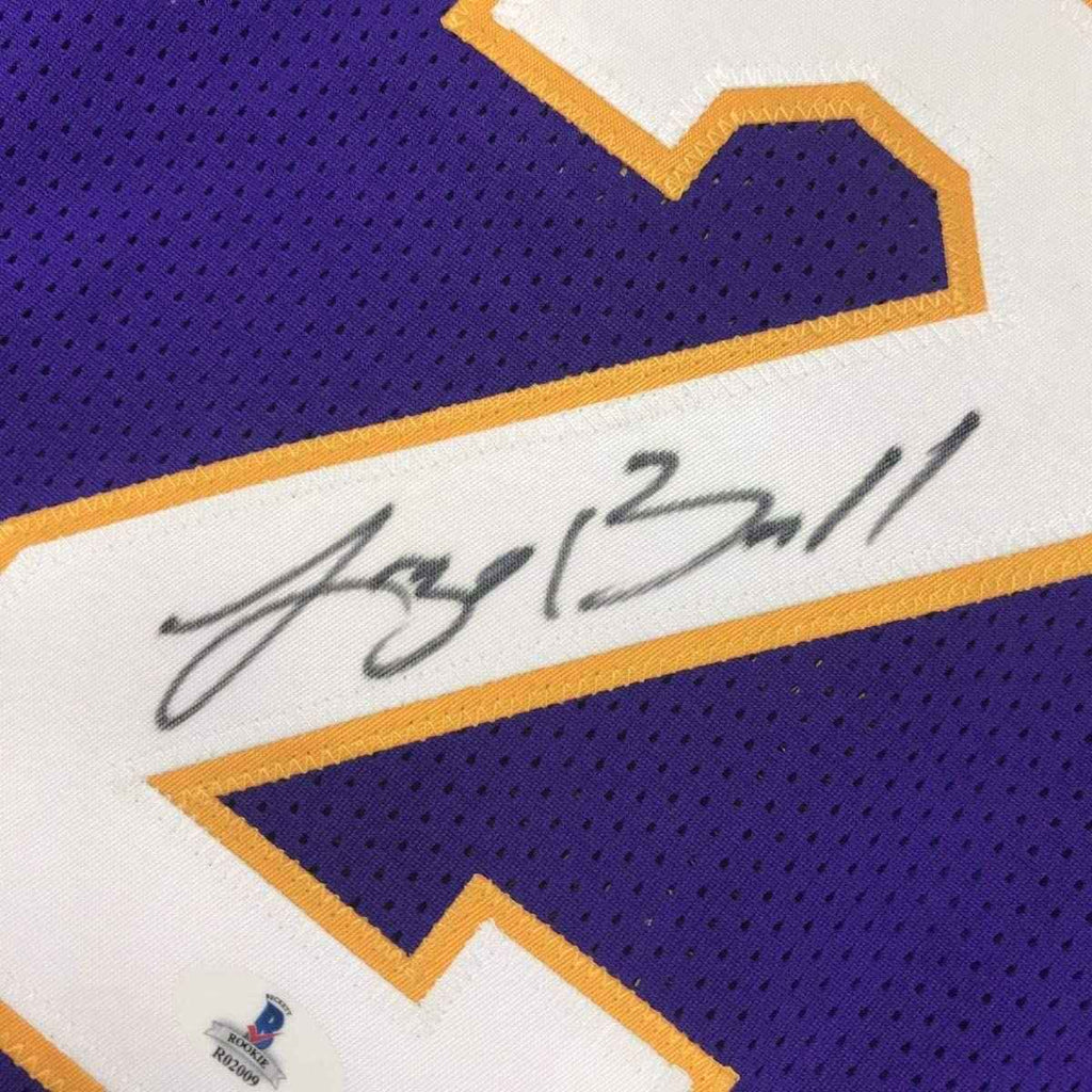 Framed Autographed/Signed Lonzo Ball 35x39 Los Angeles LA Purple Basketball Jersey Beckett BAS COA