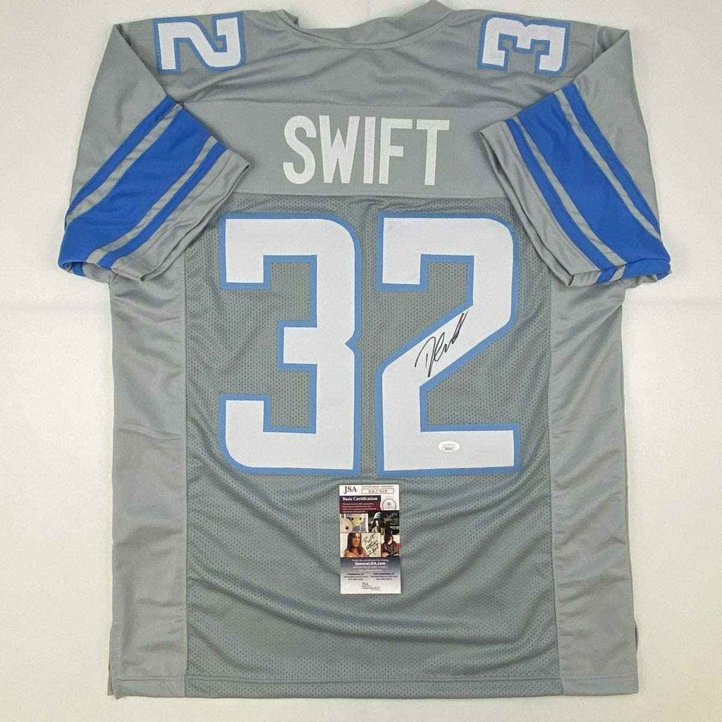 Autographed/Signed D'Andre Swift Detroit Grey Football Jersey JSA COA