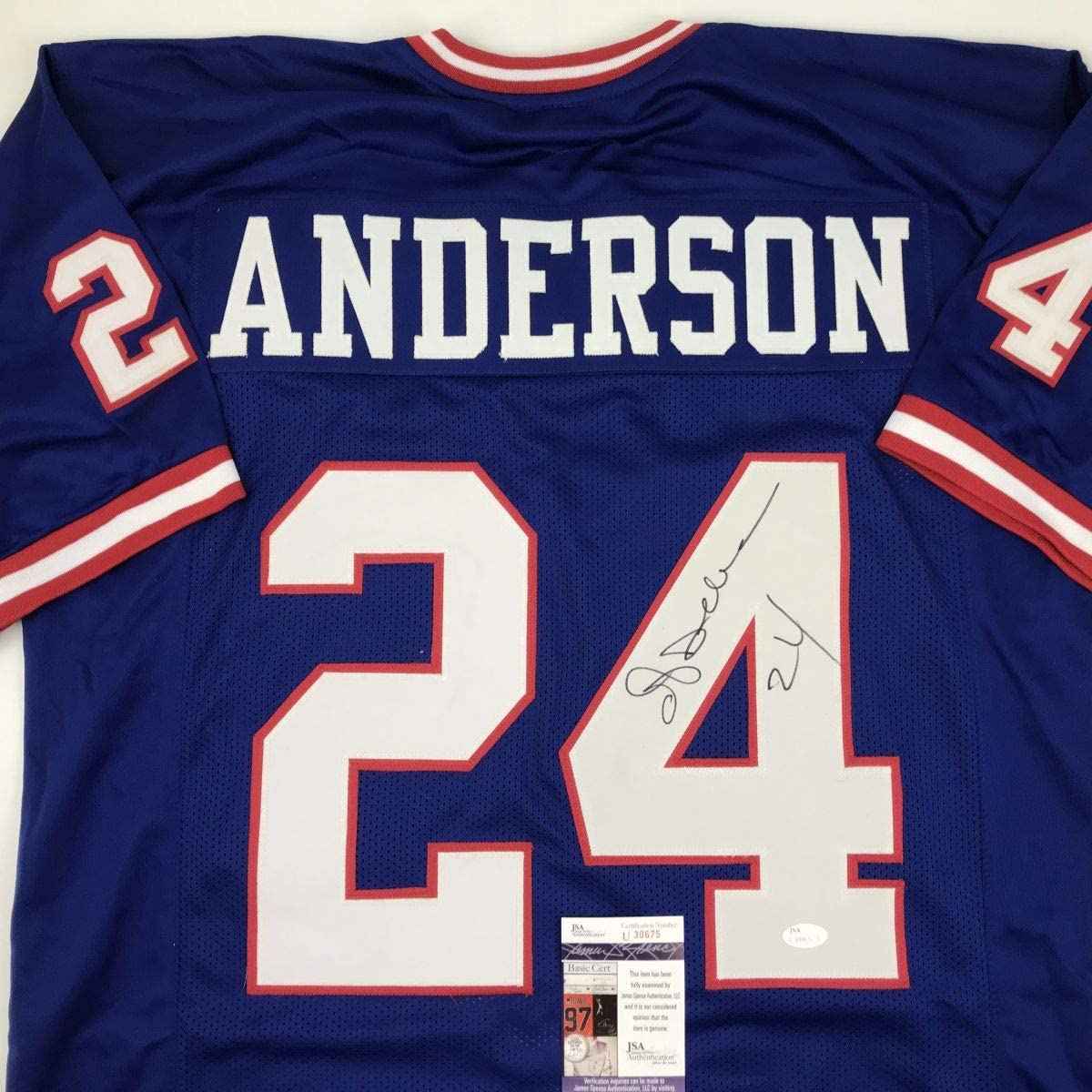 Autographed/Signed Ottis Anderson New York Blue Football Jersey JSA COA