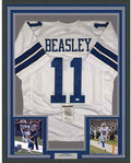 Framed Autographed/Signed Cole Beasley 35x39 Dallas White Football Jersey JSA COA