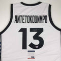 Autographed/Signed Giannis Antetokounmpo Greek Greece White Basketball Jersey PSA/DNA COA