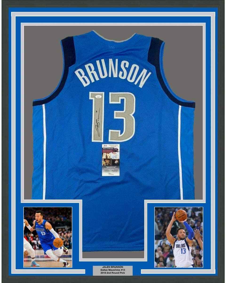 Framed Autographed/Signed Jalen Brunson 35x39 Dallas Light Blue Basketball Jersey JSA COA