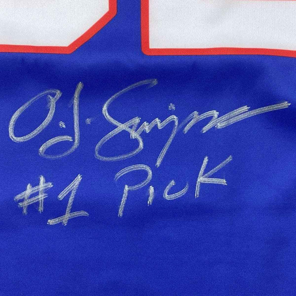 Autographed/Signed OJ O.J. Simpson #1 Pick Buffalo Blue Football Jersey JSA COA