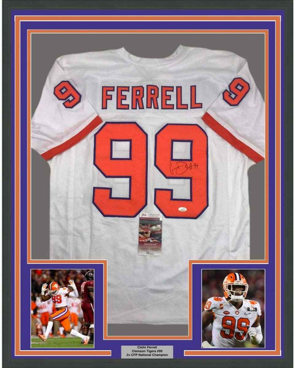 Framed Autographed/Signed Clelin Ferrell 35x39 Clemson White College Football Jersey JSA COA