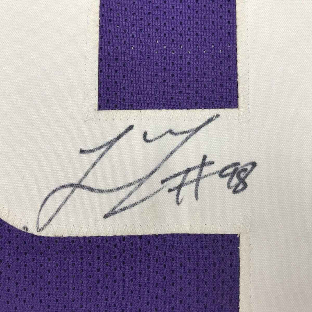 Framed Autographed/Signed Linval Joseph 35x39 Minnesota Purple Football Jersey JSA COA