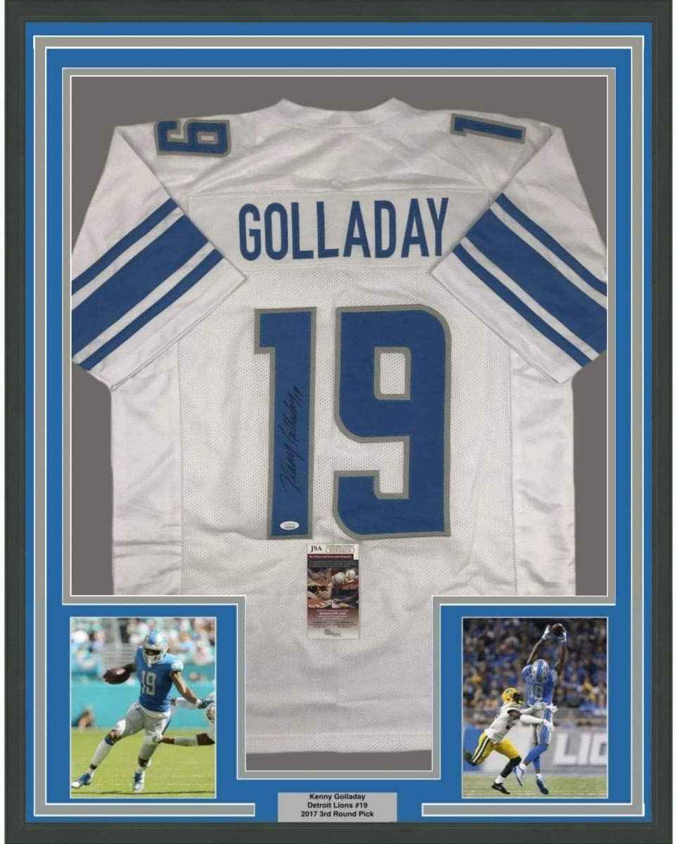Framed Autographed/Signed Kenny Golladay 35x39 Detroit White Football Jersey JSA COA