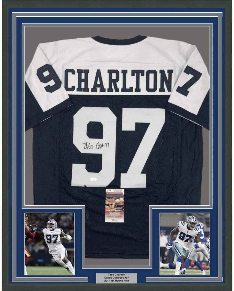 Framed Autographed/Signed Taco Charlton 35x39 Dallas Thanksgiving Day Football Jersey JSA COA