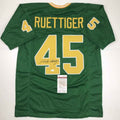 Autographed/Signed Rudy Ruettiger Notre Dame Green College Football Jersey JSA COA