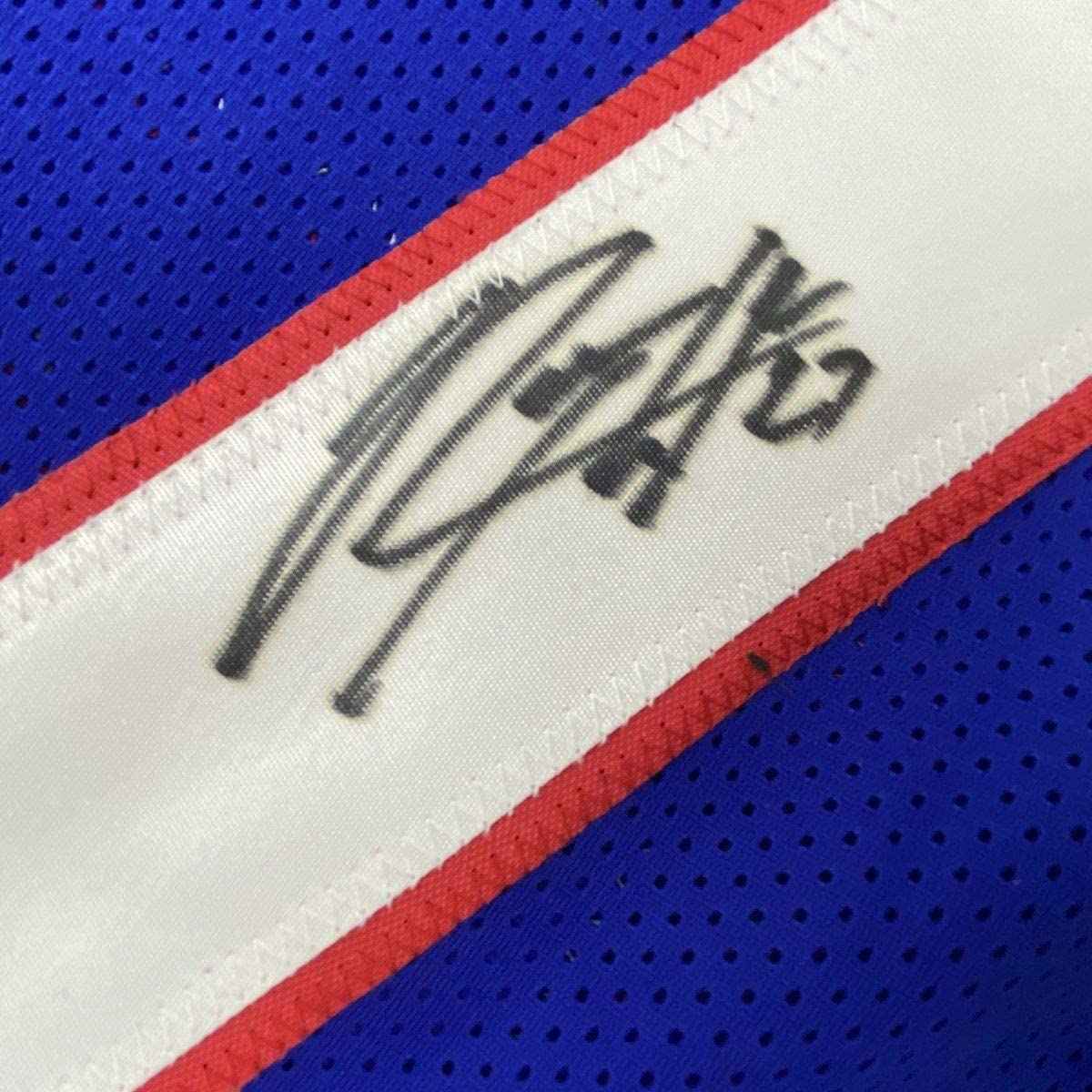 Autographed/Signed Rodney Hampton New York Blue Football Jersey JSA COA
